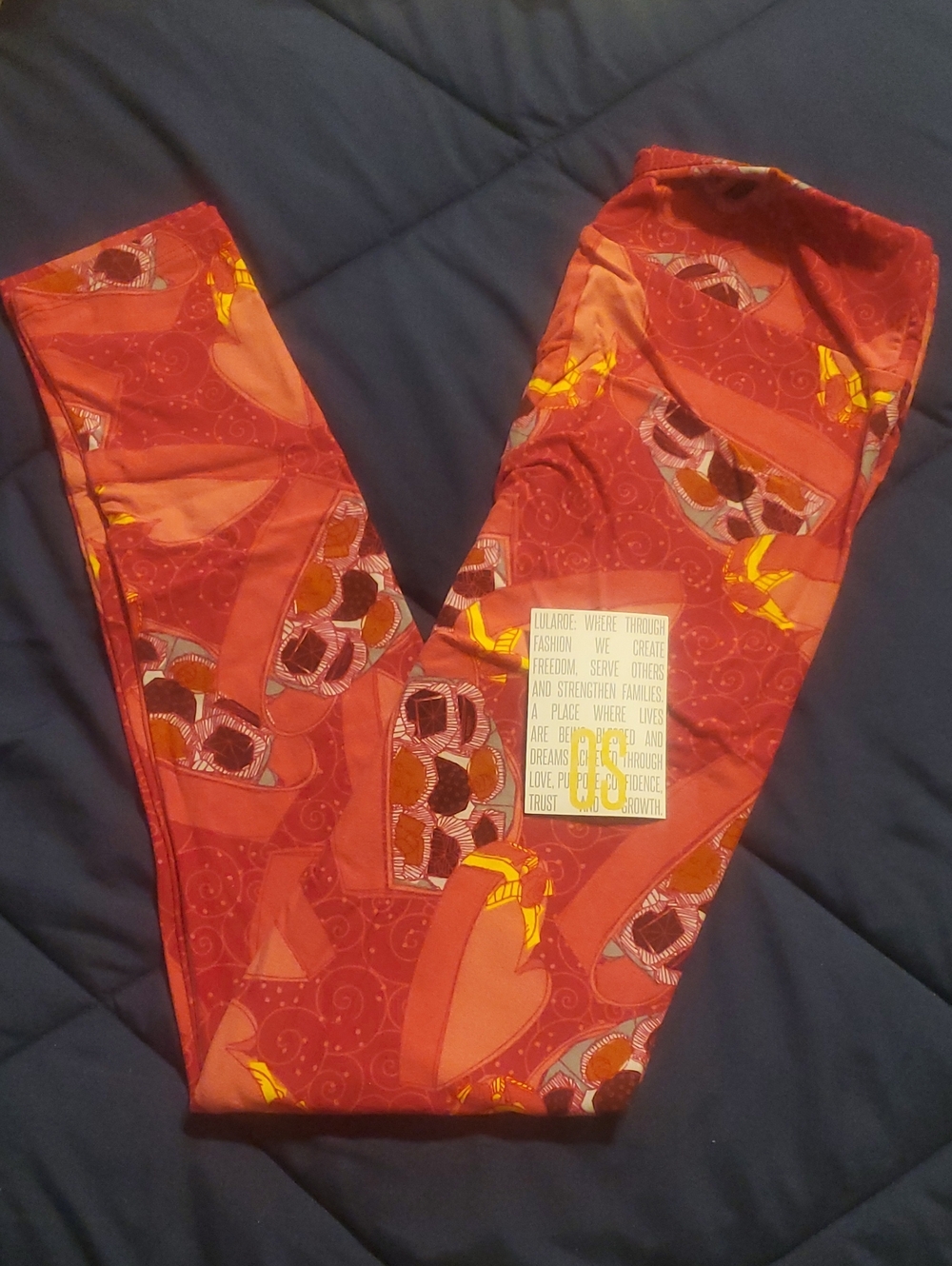 LuLaRoe Womens' Red Patterned Leggings with Yellow Accents